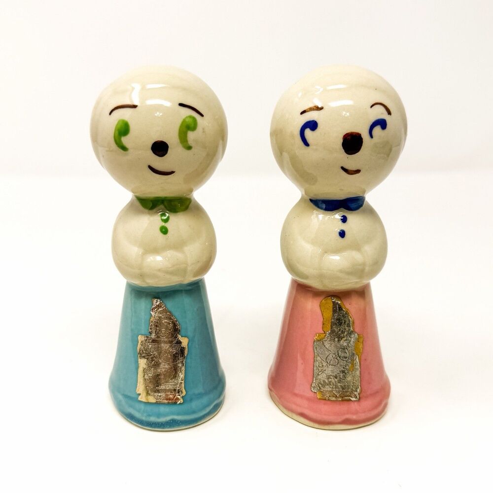 Vintage 1940s Shawnee Pottery Sock Darners Pair Pink Blue USA Original Labels
